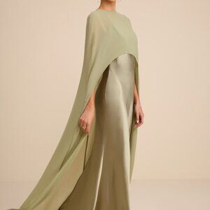 Lulus Cavana Sage Satin Cape Maxi Dress Green - Size M